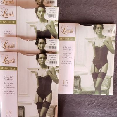 5 Pairs Levante Sensuelle Stockings 15 Den 4xBianco (white) 1xNero Size 4 XTALL